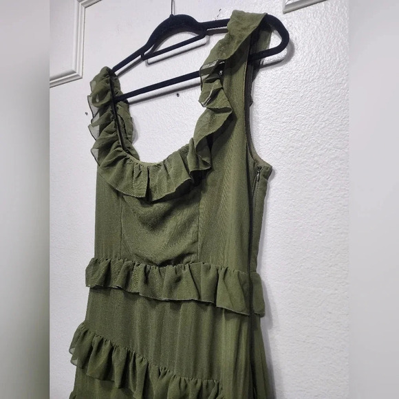 Lulus Compelling Romantic Olive Green Ruffled Tiered Maxi Dress Party Wedding - Picture 7 of 9
